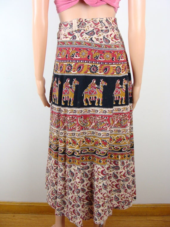 Vintage Indian Cotton Block Print Wrap Skirt Bohe… - image 4
