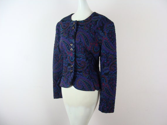 Vintage Quilted Blazer 80s Paisely Printed Jacket… - image 4