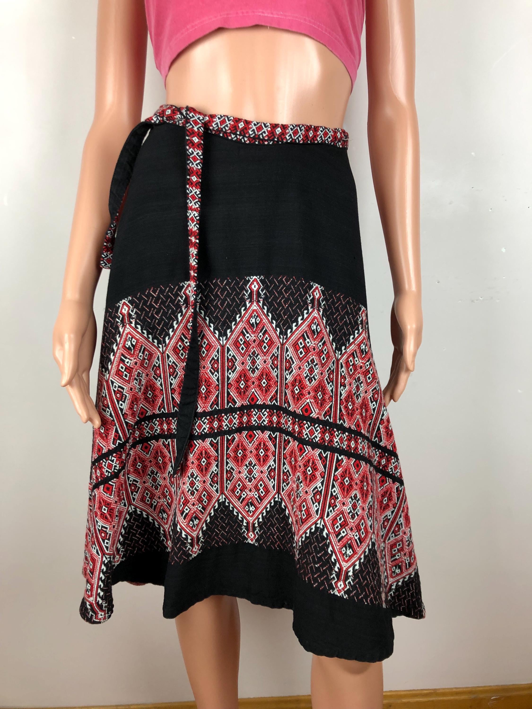 Vintage Wrap Skirt Made in Greece Woven Designs Cotton