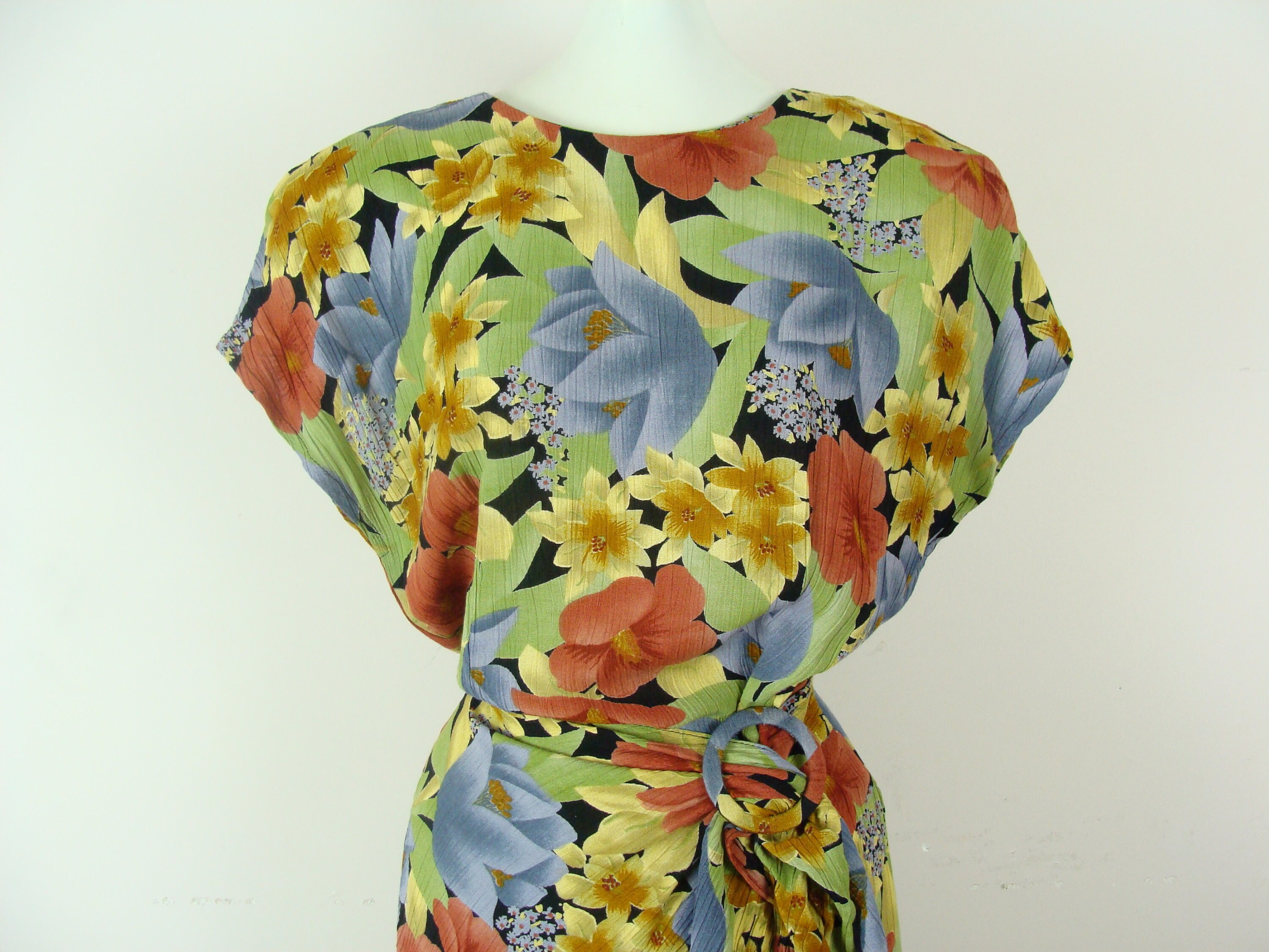 Vintage Tropical Floral Dress 80s Shoulder Pads Gauzy Textured | Etsy