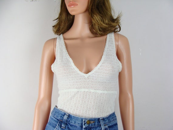 Vintage Lace Tank Top 60s the Sea Dream Collection by Maidenform One Size  Stretch Tank V Neck Mesh See Through Empire Waist 