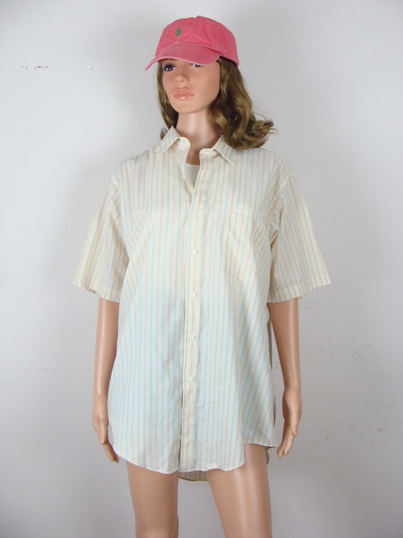 Vintage Men's Button Down Shirt 80s Striped Half … - image 3