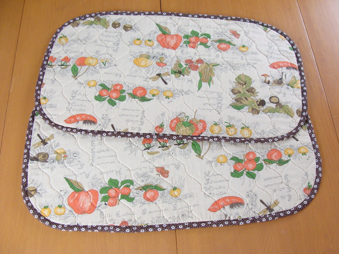 Vintage Quilted Placemats 70s Fruit Mushrooms Woodland Set of 2 Seasons