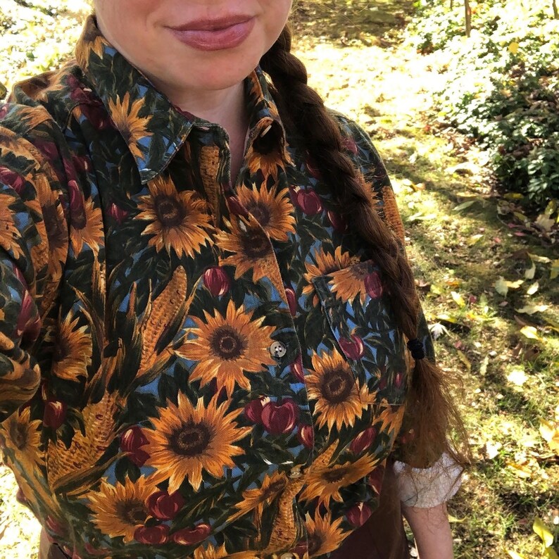 Vintage Fall Button Down Shirt 90s Printed Shirt Autumn - Etsy