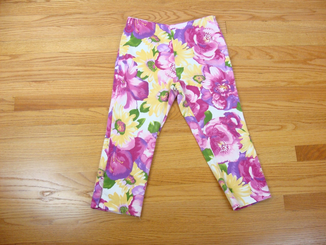 Vintage Floral Pants Y2k Fitted Stretch Capri Pants Floral Etsy