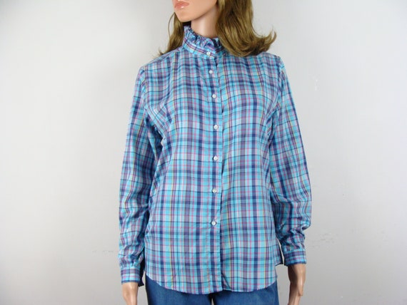 Vintage 1980s Light Purple Plaid Blouse Vintage 1980s Light Purple Plaid Blouse