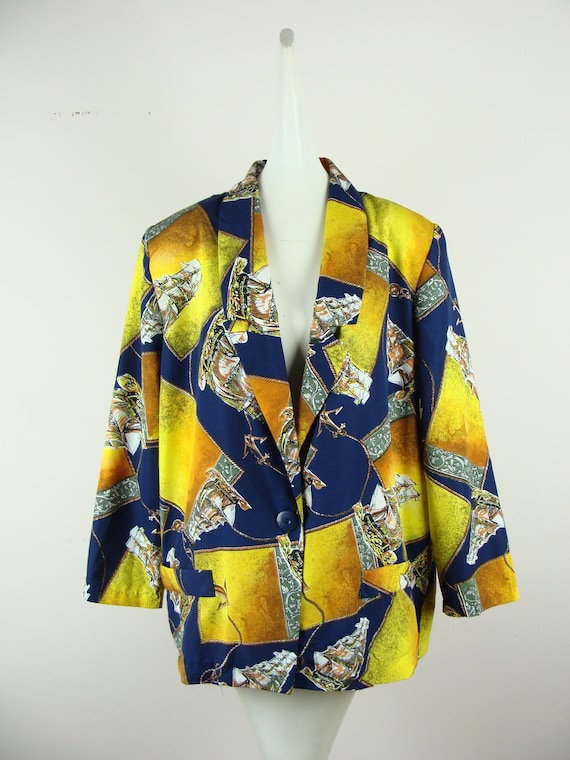 Vintage Nautical Blazer 80s Oversized Blazer Light