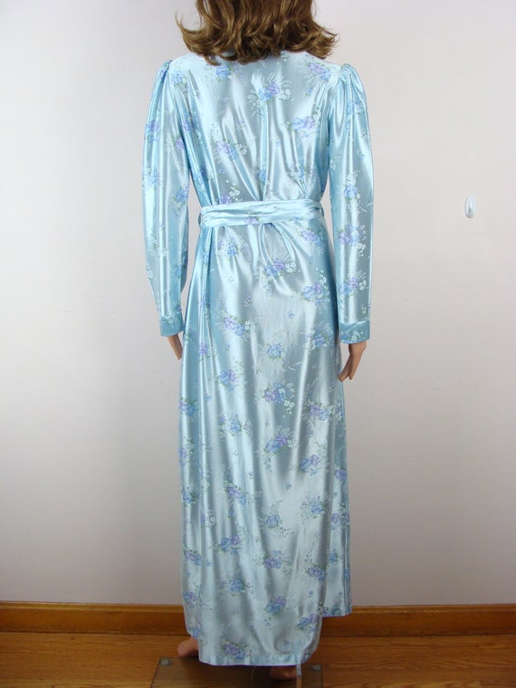 Vintage Floral Robe 70s Silky Shiny Glam House Co… - image 7