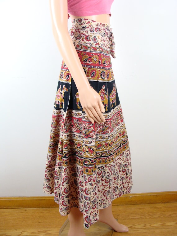 Vintage Indian Cotton Block Print Wrap Skirt Bohe… - image 2