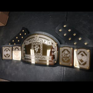 Monopoly Championship Title Belt king Model Hand Crafted Adult Size Metal Plates Board Game Games Made in the U.S.A Adult Size