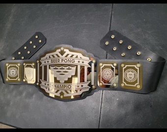 Beer Pong Championship Title Belt - high quality metal plates - hand crafted full sized champion belt