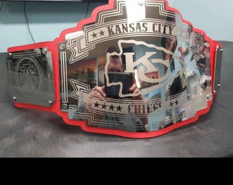 Kansas City chiefs Champion | Full Size Championship Belt | Solid Metal Plates | sparkling frosted engraving arrowhead chiefs kingdom