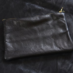 Genuine Leather zipper Pouch, large makeup zipper pouch, envelope leather pouch