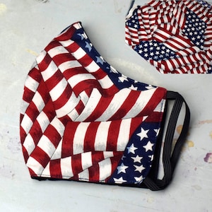 Coton Polyester Blend Masque facial lavable, masque facial réutilisable masque facial fait à la main Americana Thème patriotique 4 juillet