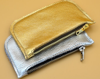 Hand-Cut Full-Grain Leather Zipper Wallet, Minimalist Coin Purse, Card Holder