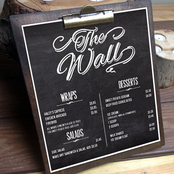 Menu Clipboards - Large Restaurant Menu Boards - Rustic Menu Boards - Rustic Clipboard - Wood Clipboard