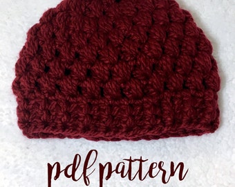 Beanie Pattern / Hat Pattern / Hat Pattern Simple /  Crochet Beanie Pattern / Chunky Puff Stitch Hat Pattern / Hat Pattern Bulky Yarn