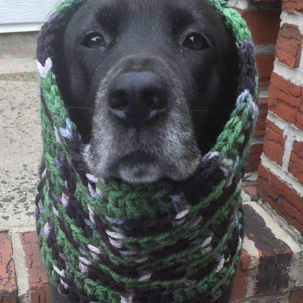 Dog Snood — The "Camo" Dog Snood — Dog Scarf — Crocheted Dog Scarf — Green Camouflage Dog Snood — Green Dog Snood — Snood For Dog