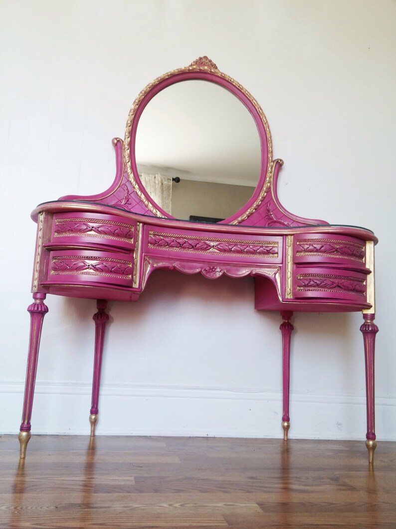 Pink and Gold Make up Vanity French Hand Painted Vintage Etsy
