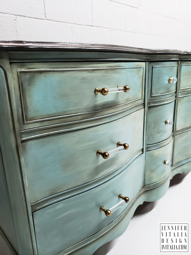 Teal Rustic Handpainted Distressed Dresser Media Etsy