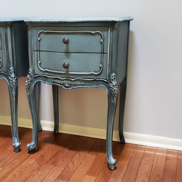 French antique teal nightstands (pair -one pair in stock) - sale