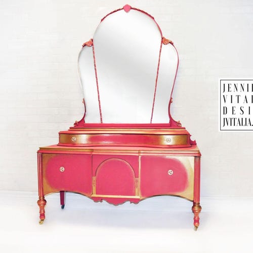 Pink and Gold Make up Vanity French Hand Painted Vintage Etsy