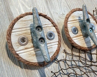 Nautical Cleat Wall Hook - Galvanized Boat Dock Cleat - Beach Decor - Coat Towel Rack - Seaside Cottage Home - Rustic Weathered - Jute Rope