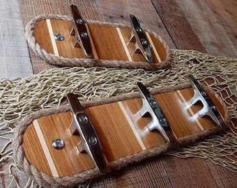 Teak & Holly Nautical Wall Rack: Stainless Steel Cleat Hooks