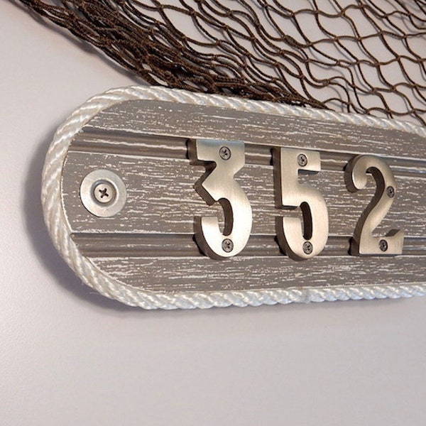 Stainless House Number Plaque - Home Address Number Plate - Condo Boat Slip Sign - 2" High Numbers - Cottage Nautical Beach Residence Decor