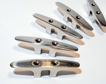 Polished Stainless Steel 4 1/2 Inch Cleats - Beautiful Soft Point Boat Cleats - Drawer & Door Pulls, Towel Hooks, Nautical Cabinet Hardware