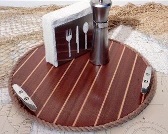 Lazy Susan, Lazy Susan Turntable - Nautical Serving Tray, Wood Beverage Tray, Coastal Home Decor - Wooden Boat Marine Gift, Boat Dock Cleats
