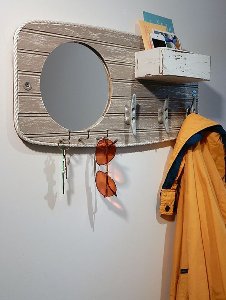 Entryway Mirror Valet Coat Hook Boat Cleats Key Rack Etsy