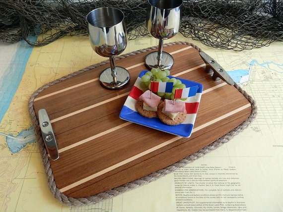 Wooden Beadboard Cleat Handle Breakfast Food Drink Serving Tray Nautical Decor Wooden Beadboard Cleat Handle Breakfast Food Drink Serving Tray Nautical Decor