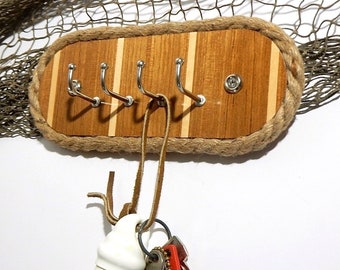Key Rack IN STOCK Ready to Ship - Nautical Boat Lake House Wall Key Holder, Key Hanger, Key Organizer, Teak Holly Wood Hooks - FREE Shipping