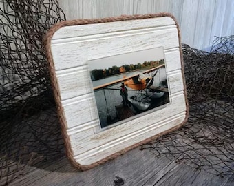 4x6 Picture Frame: Coastal Cottage Weathered Wood Jute Rope Decor - Nautical Seaside Gift - Photography Gift