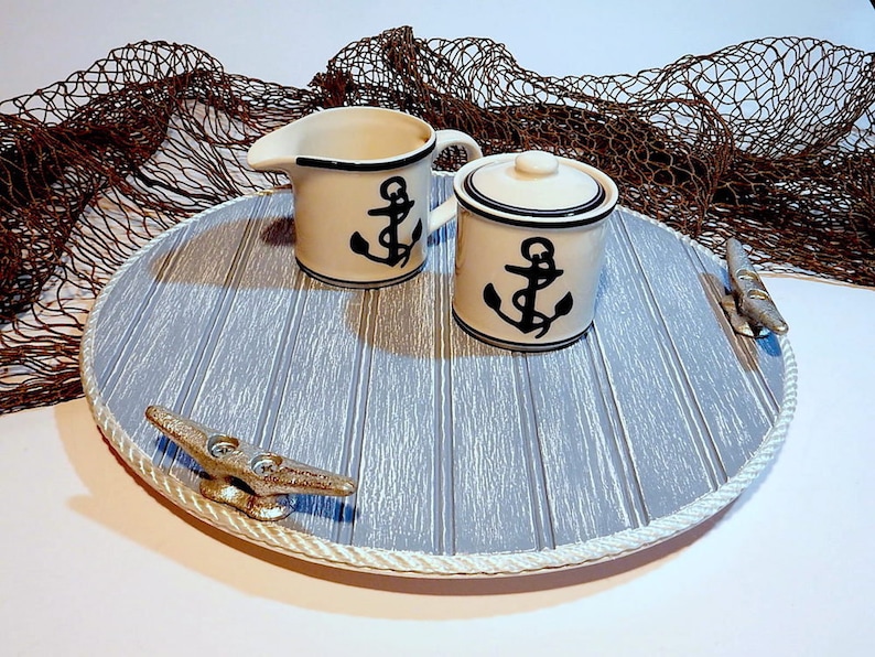 Wood Lazy Susan Turntable Food Tray Nautical Kitchen Decor