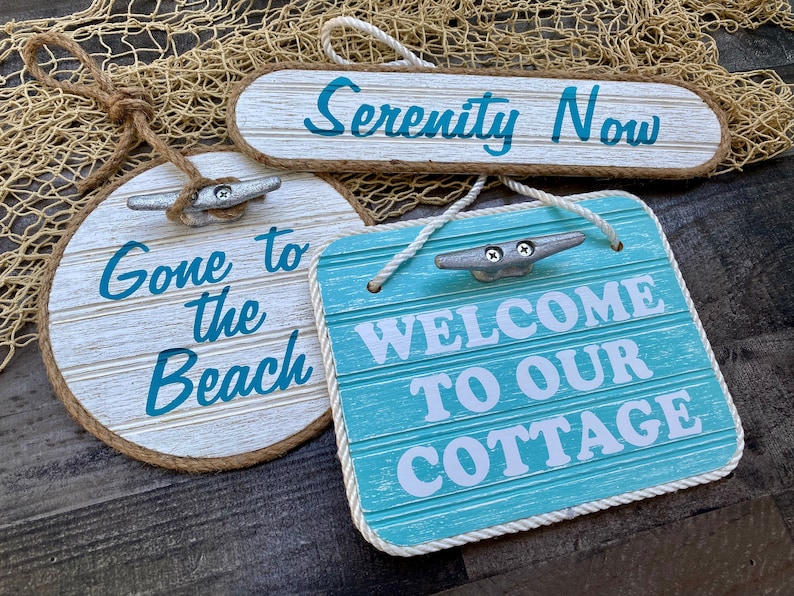 Nautical Rope Signs Nautical Beach Sign: Weathered Cottage Decor With Boat Cleat - Etsy