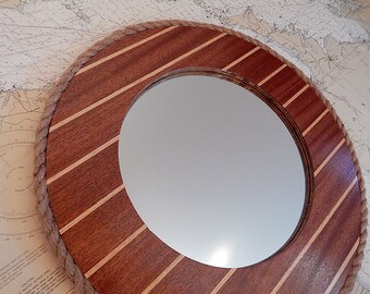 Nautical Hanging Mirror - IN STOCK Ready to SHIP - Classic Wooden Boat Vanity Wall Mirror, Beach Home Gift, Round Message Memo Tackboard