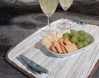 Wood Serving Tray - Galvanized Boat Cleat - Beach Beverage Ottoman Tray - Rustic Nautical Serving Board - Housewares Gift - Jute Boat Rope