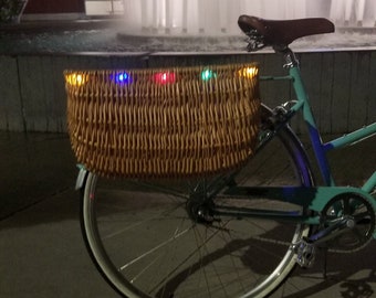 Wicker Bike Basket with Lights