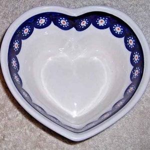 RARE Boleslawiec Polish Pottery PEACOCK Heart Shape Bowl