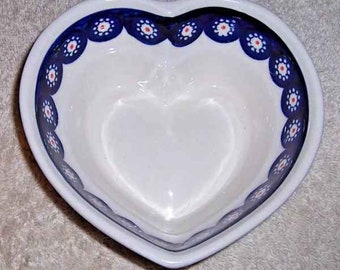RARE Boleslawiec Polish Pottery PEACOCK Heart Shape Bowl