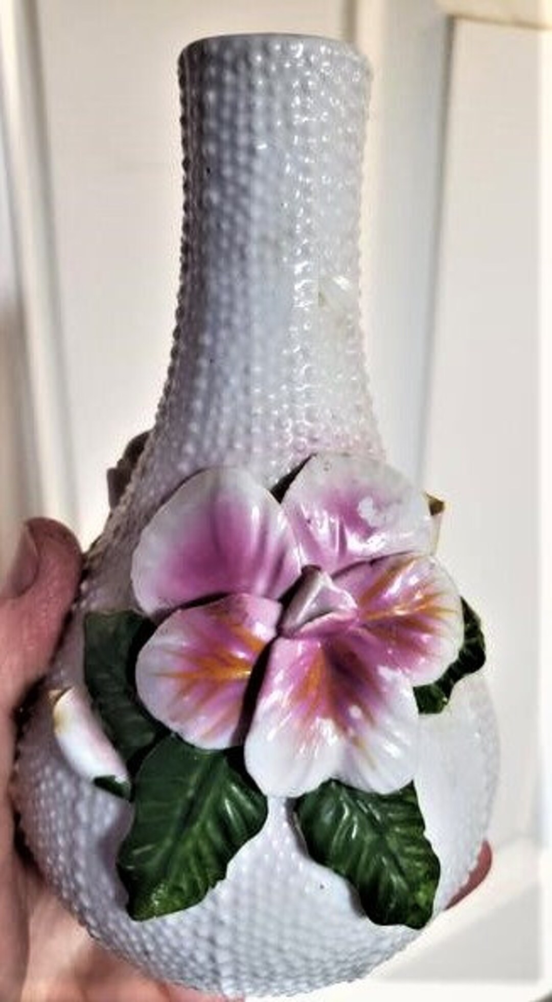 Vintage White Bud Vase Hand Painted Pink/yellow Flowers - Etsy