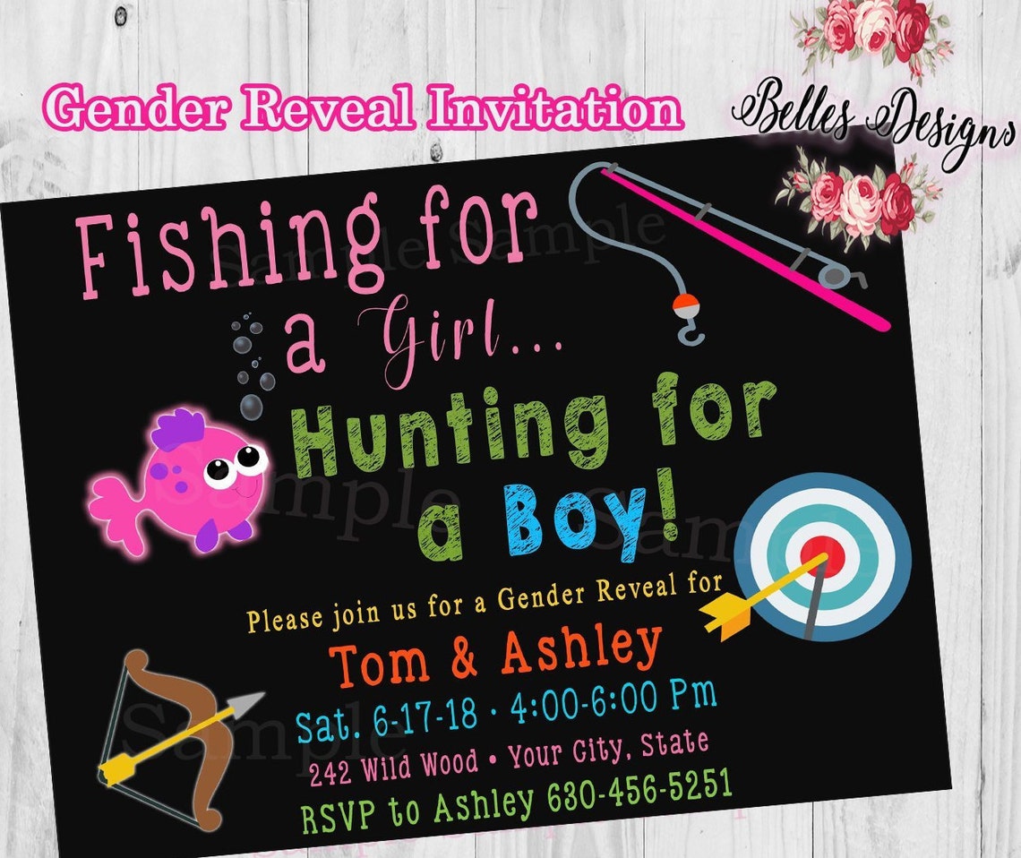 Gender Reveal Invitation Fishing for a Girl Hunting for a Boy Etsy