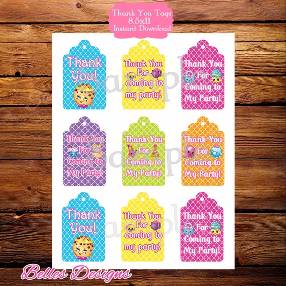 Shopkin Thank You Tags Loot Bag Tags Gift Tags Shopkin Etsy