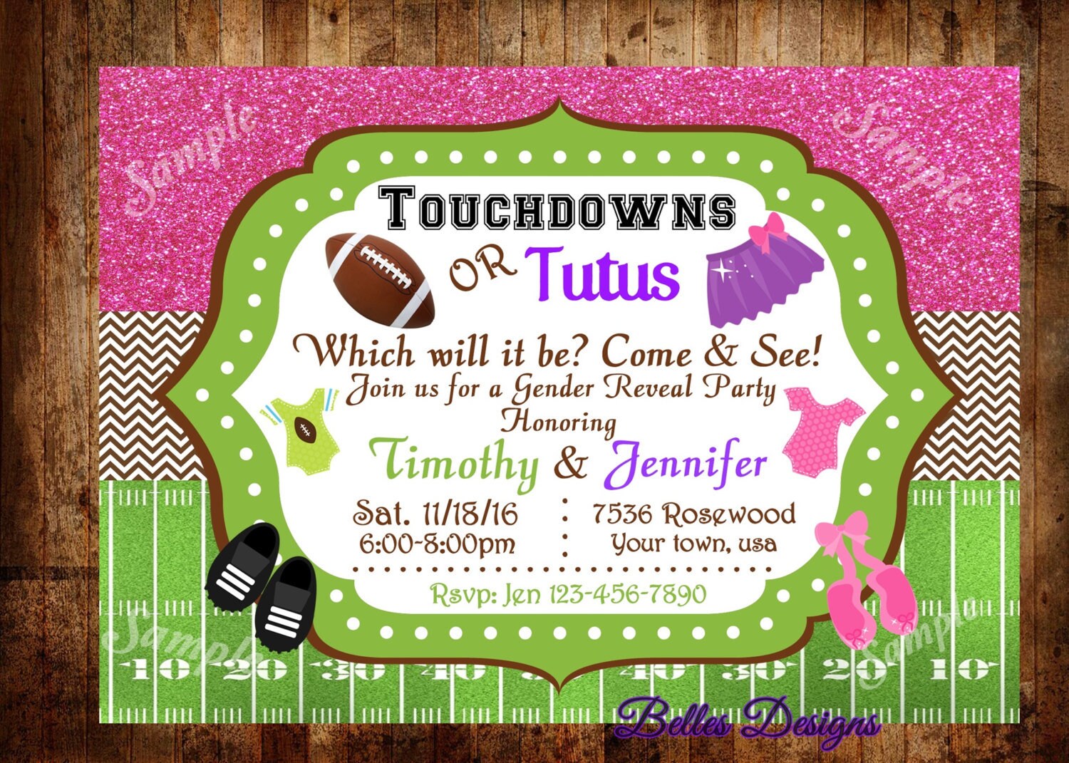 Touchdowns or Tutus Gender Reveal Invitation Gender Reveal Etsy