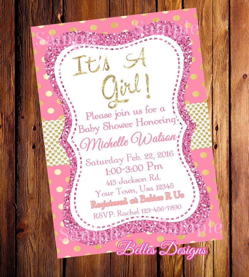 Baby Shower Invitation Pink Gold Glitter Baby Shower Etsy