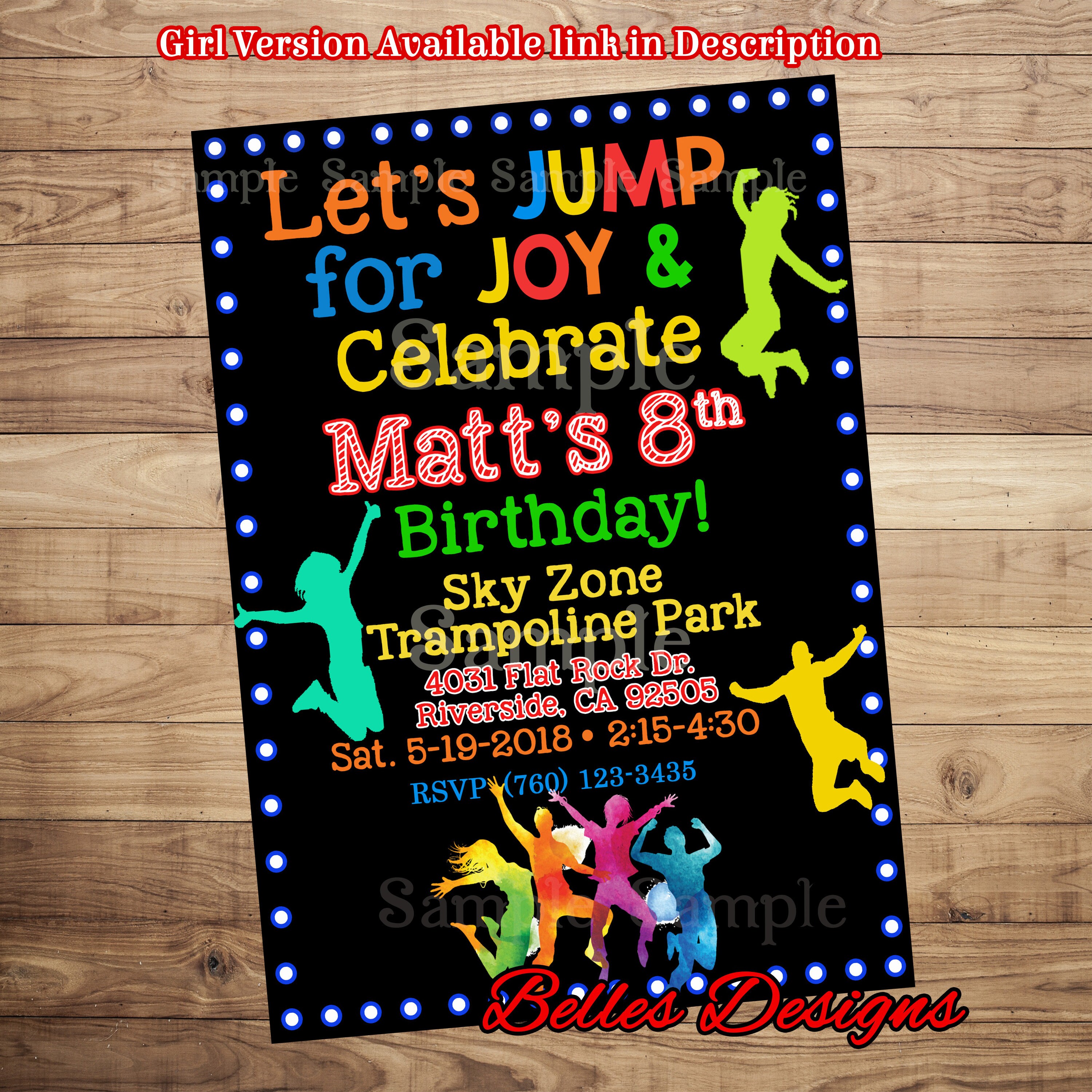 Trampoline Park Birthday Invitation Jump Party Invitations Etsy