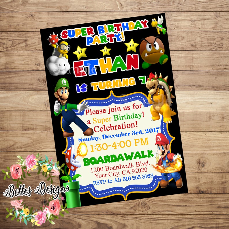 Super Mario Birthday Invitation Super Mario Invitation Mario Etsy