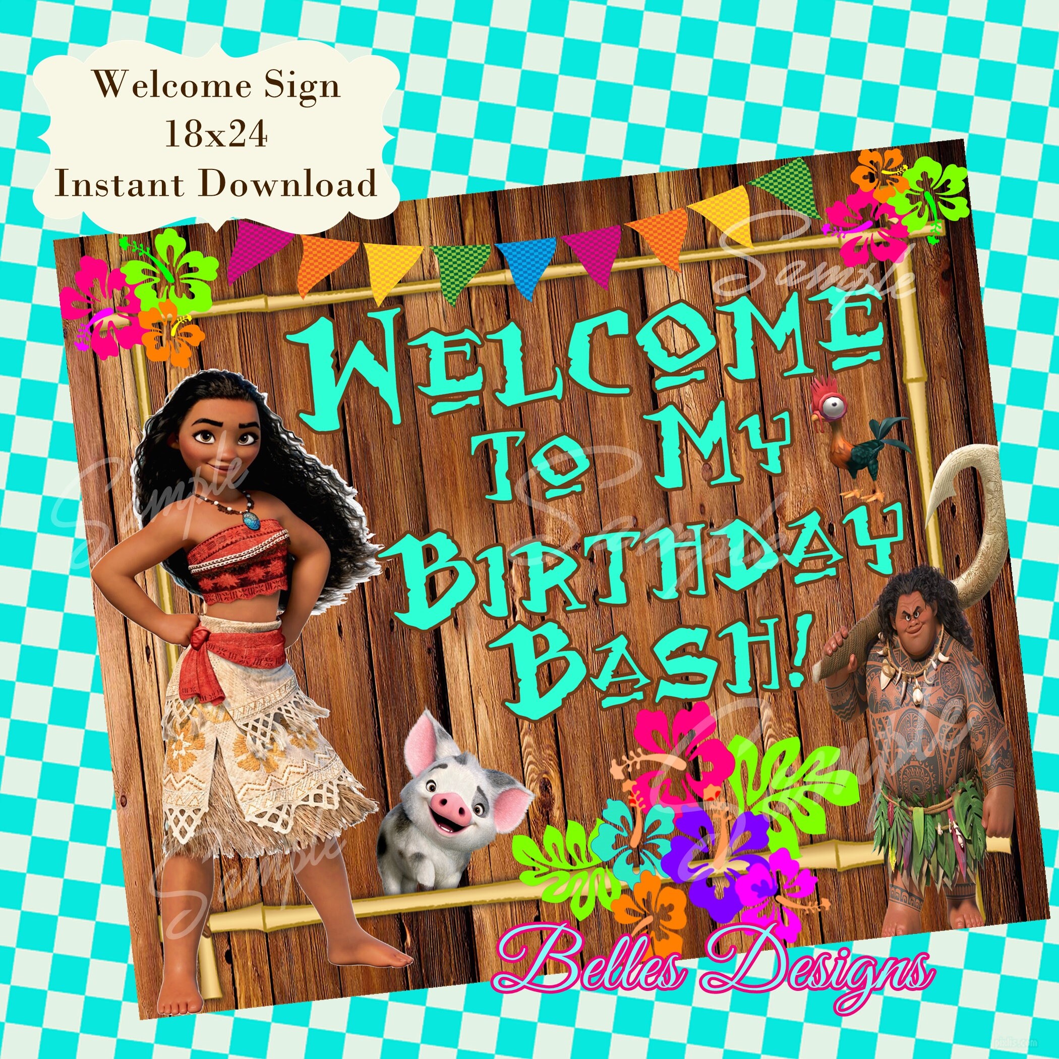 Moana Birthday Welcome Sign Birthday Sign Maui Birthday - Etsy